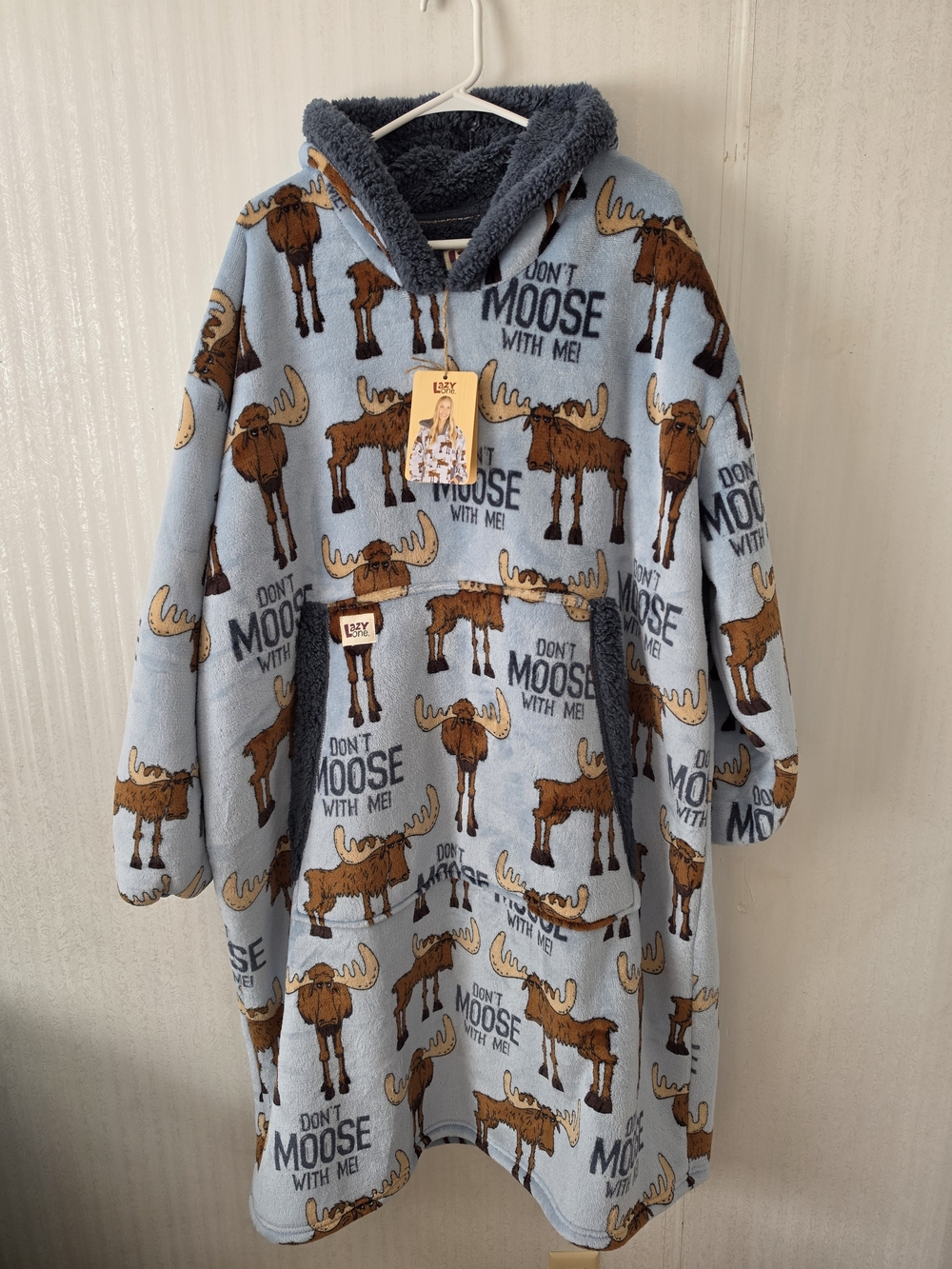 Lazy One Light Blue 'Don't Moose With Me' Fleece Hoodie/Wearable Blanket